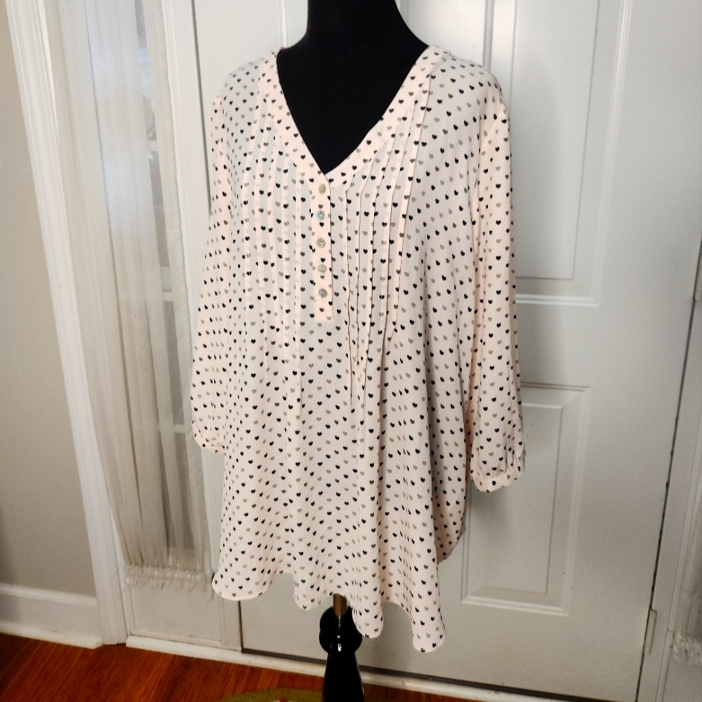 Blush Pink Rose + Olive Sheer Flowy Plus Size Top ‎ Size 1X